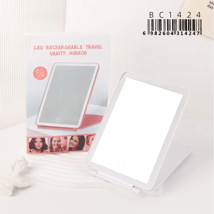 ESPEJO MAQUILLAJE PORTATIL CON LUZ LED RECARGABLE USB