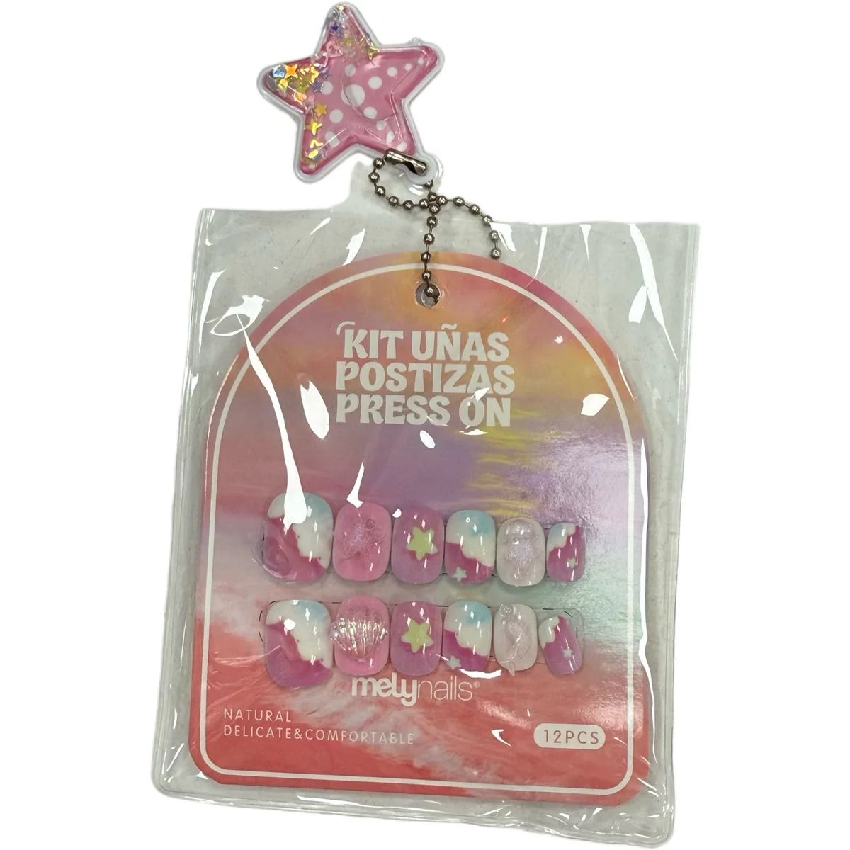 P*12 KIT UNAS POSTIZAS PARA NINA CON LLAVERO MELY