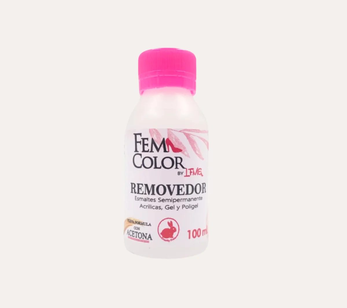 REMOVEDOR PARA UNAS ACRILICAS Y ESMALTE UV 100ML FEM COLOR