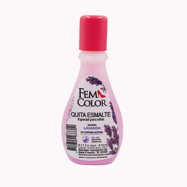QUITA ESMALTE SIN ACETONA LAVANDA 60ML FEM COLOR