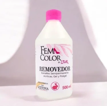 REMOVEDOR PARA UNAS ACRILICAS Y ESMALTE UV 500ML FEM COLOR